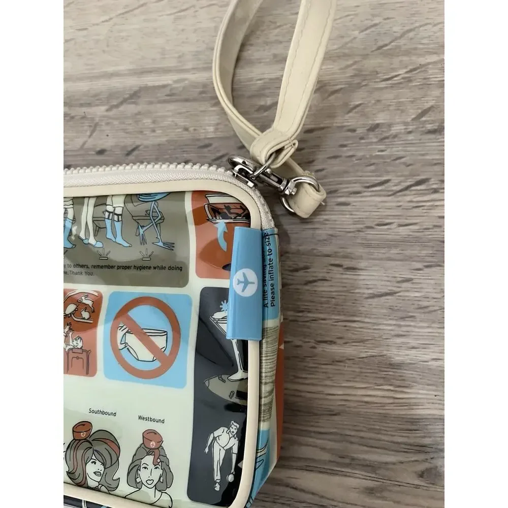 TRANSVERSION Funny Travel Theme Vinyl Makeup Bag Stewardess Airplane w/ Mirror
